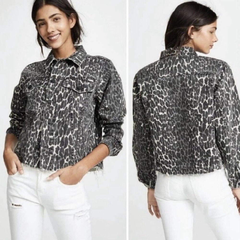 NWOT MOTHER Jeans The Cut Drifter Black Leopard Print Cropped Denim Jacket.S
